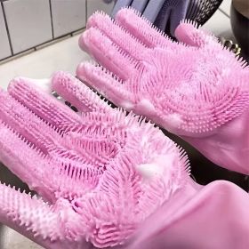 1pair Kitchen Silicone Dishwashing Gloves; Housework Cleaning Waterproof Insulation Magic Gloves; Dishwashing Brush (Material: Silica Gel, Color: grey)